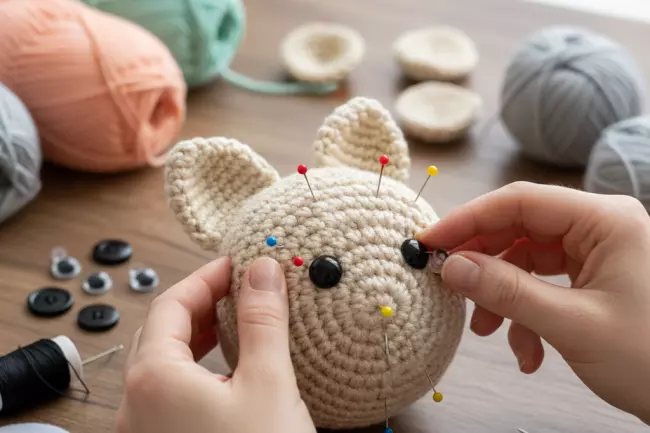 Оформление мордочки амигуруми: разметка глаз и носа