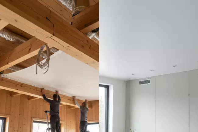 Натяжной потолок в деревянном доме монтаж