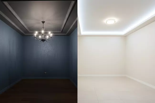 Визуальное расширение маленькой комнаты потолком