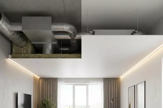 Скрытая вентиляция в натяжном потолке без потери высоты