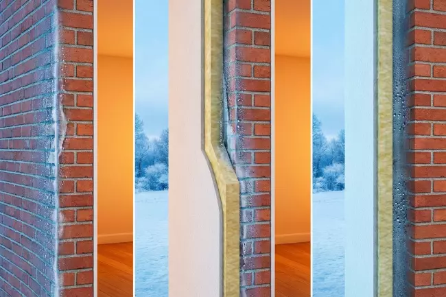 Смещение точки росы при утеплении стен