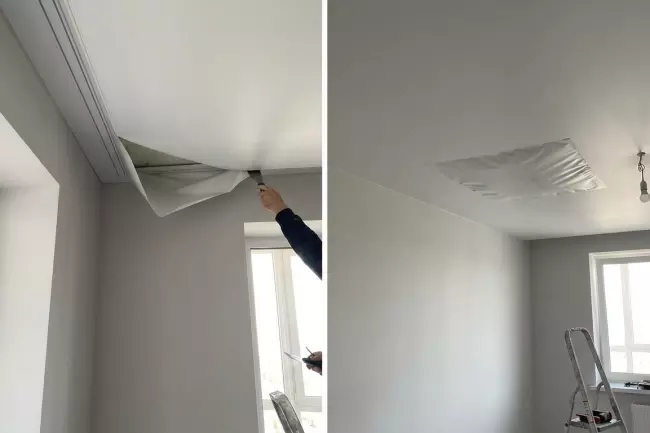 Локальная замена участка натяжного потолка