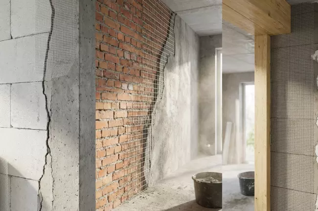 Обязательное армирование стен сеткой против трещин