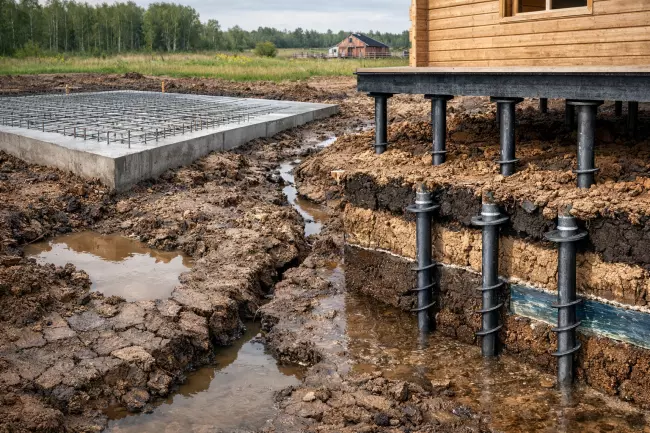 Выбор плитного или свайного фундамента по грунту