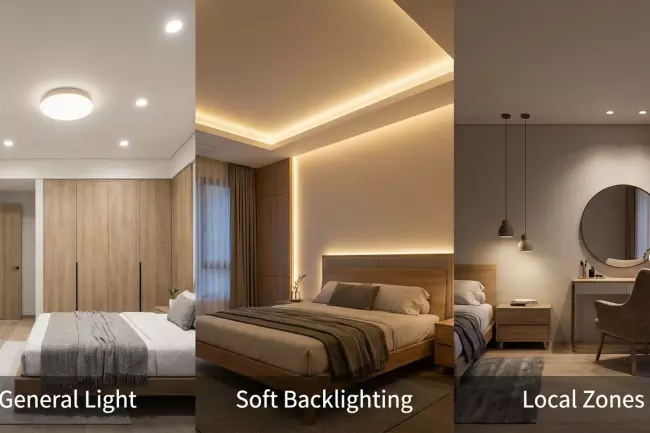 Освещение потолка спальни: режимы и идеи
