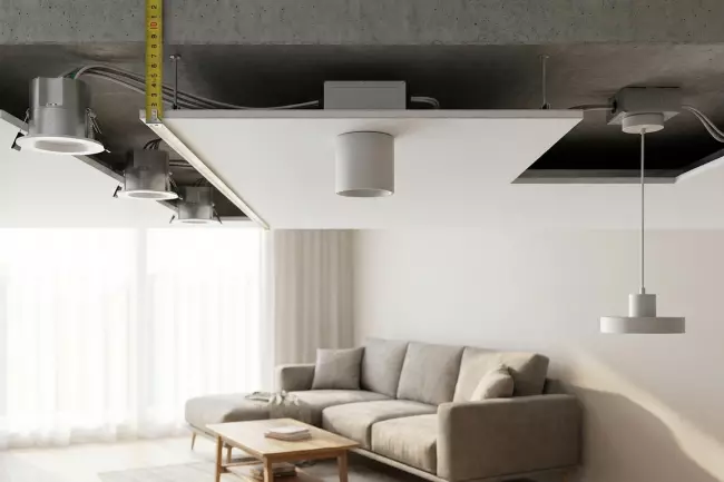 Высота подвесного потолка с учётом освещения