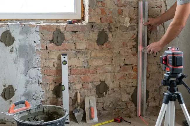 Выравнивание стен по маякам по уровню