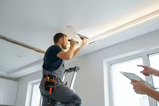 Частичная замена натяжного потолка и ремонт