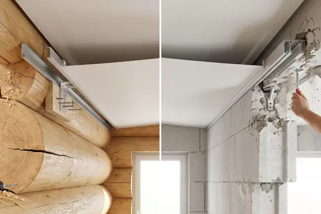 Особенности монтажа натяжных потолков в деревянных и газобетонных домах