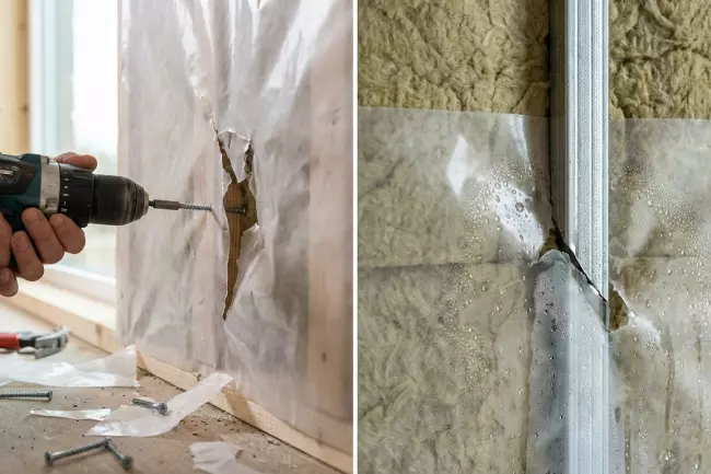 Повреждение пароизоляционной плёнки при монтаже отделки