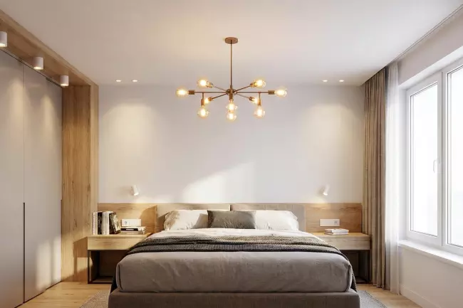 Освещение и оформление потолка спальни