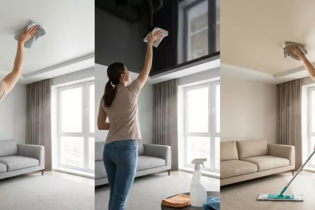 Уход за натяжным потолком после ремонта