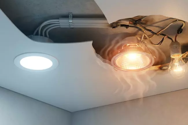 Пожарная безопасность натяжных потолков: светильники и проводка