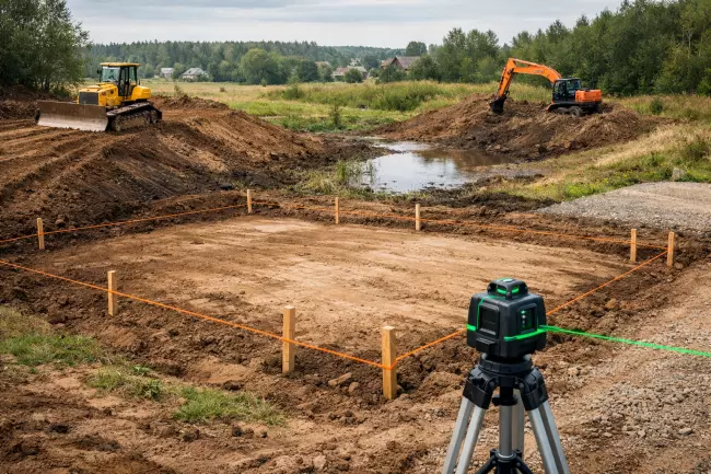 Выравнивание участка и формирование уклонов