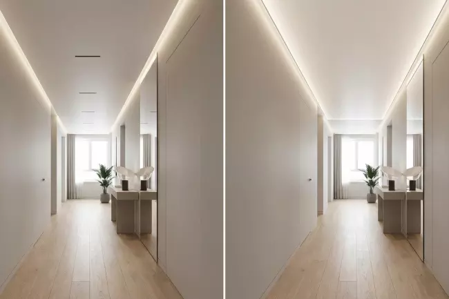 Материалы и дизайн потолка для узкой прихожей