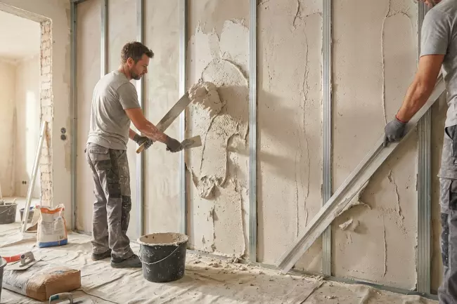 Выравнивание стен штукатуркой по маякам