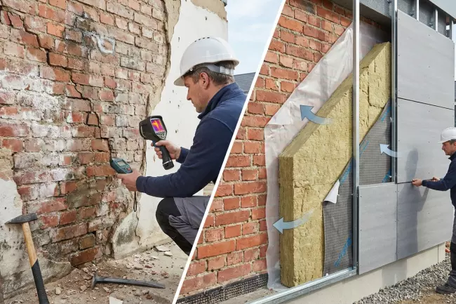 Влага в стене из-за неправильного утепления