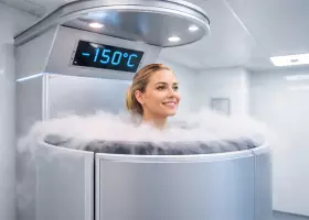 Девушка в криосауне во время процедуры