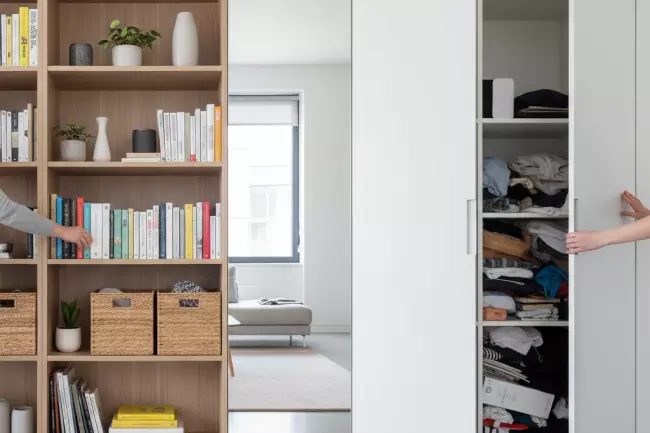 Открытый и закрытый стеллаж для порядка