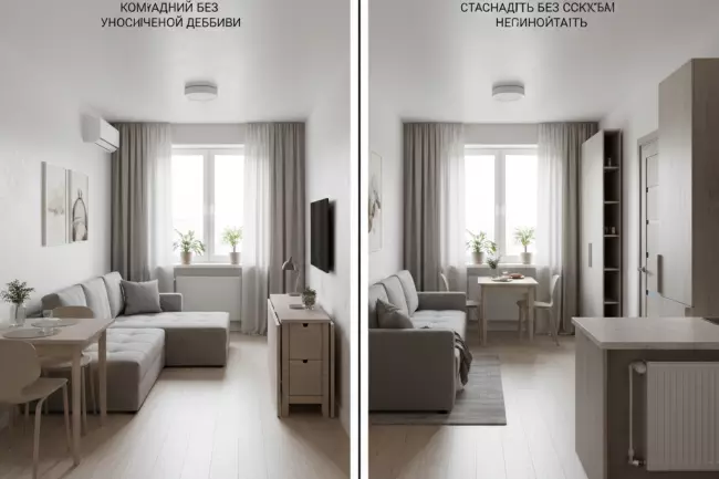 Компактная мебель для маленькой квартиры, экономия пространства