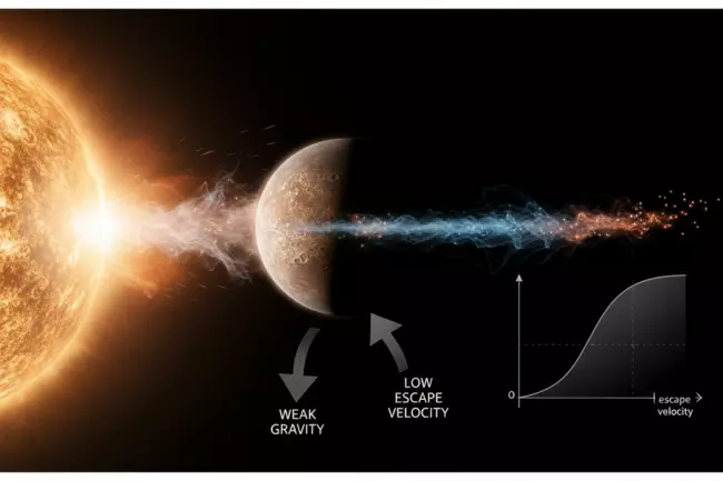 Слабая гравитация Меркурия и утечка газов