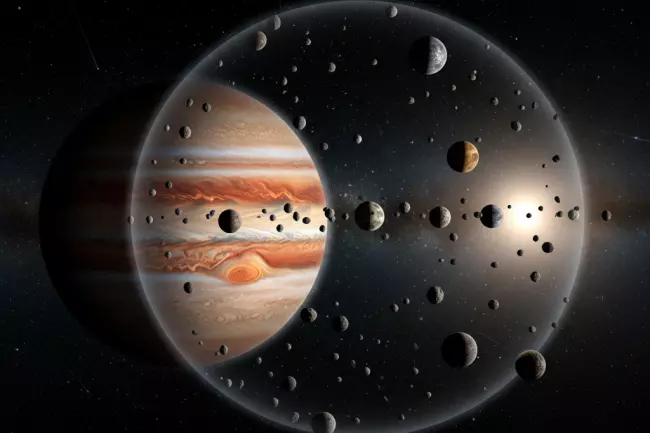 Гравитация газовых гигантов и множество спутников