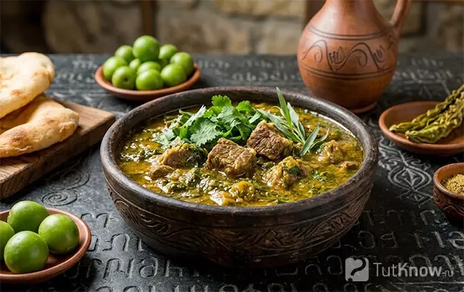 Чакапули с говядиной и зеленью