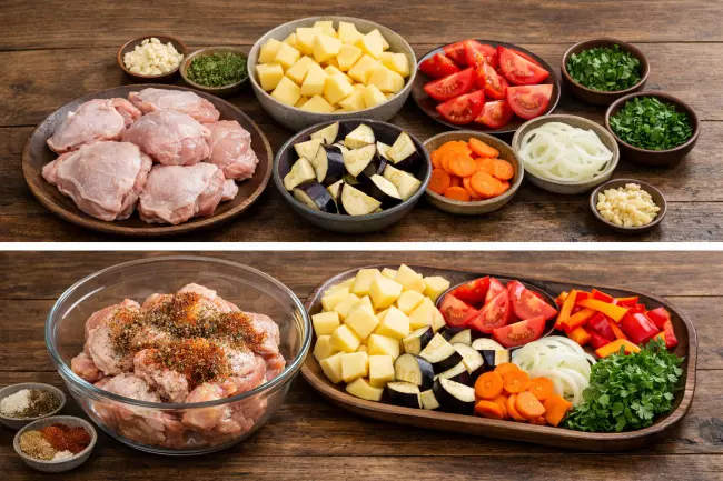 Чанахи с курицей и картошкой в духовке