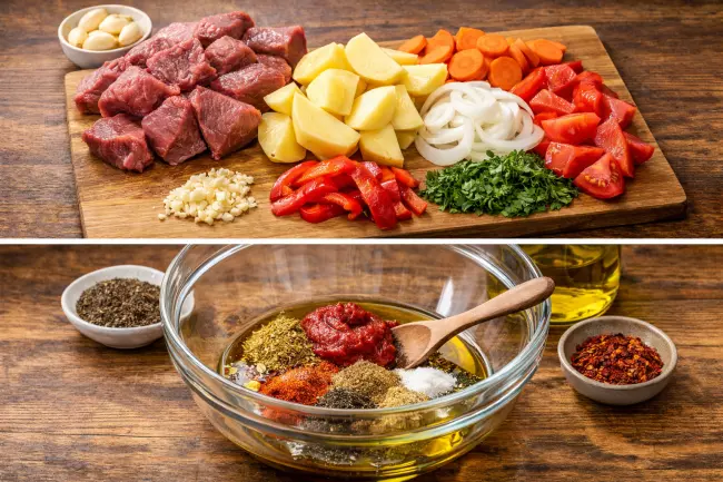 Говядина по-грузински с овощами в духовке