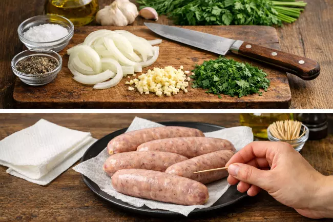 Приготовление купатов на сковороде и аэрогриле