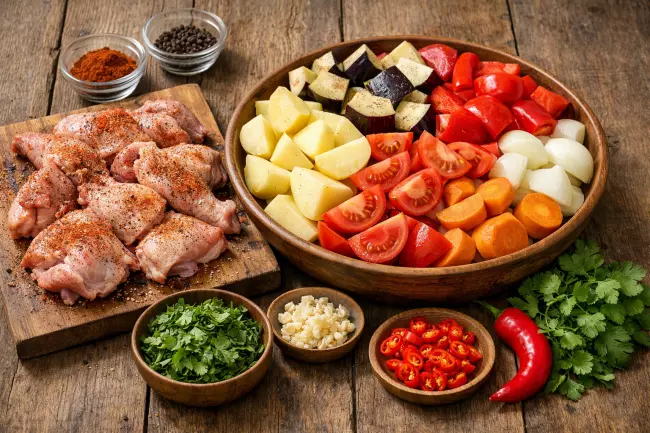 Курица по-грузински с овощами в казане