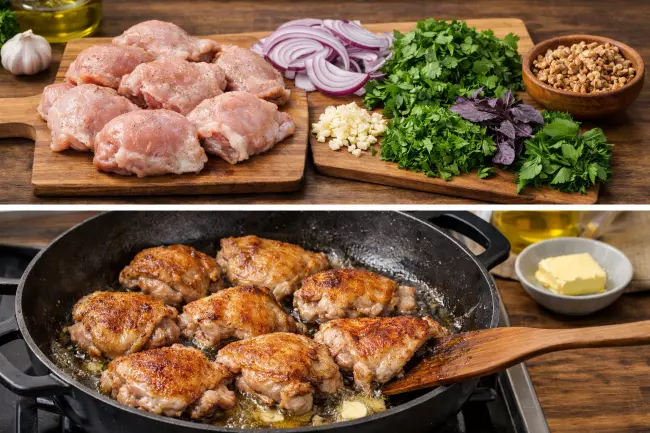 Курица в соусе ткемали с зеленью