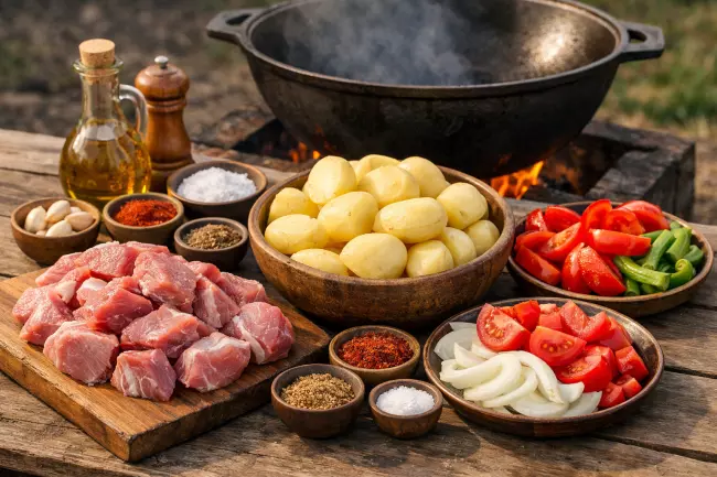 Мясо по-грузински с картофелем в казане