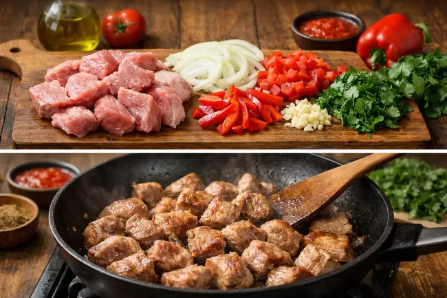 Пошаговый рецепт мяса по-грузински в аджике