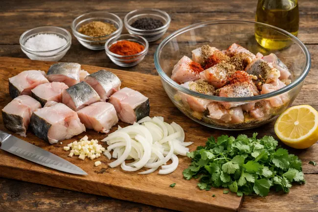 Жареная рыба по-грузински с чесноком и кинзой