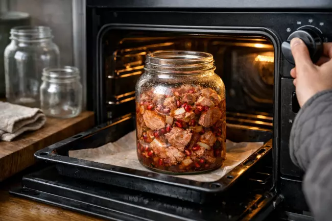 Свинина с гранатом в стеклянной банке