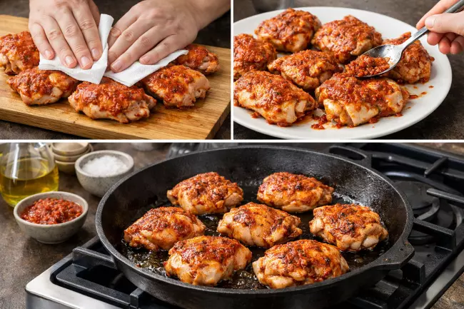 Курица в аджике по-грузински на сковороде