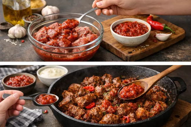 Мясо по-грузински с регулируемой остротой аджики