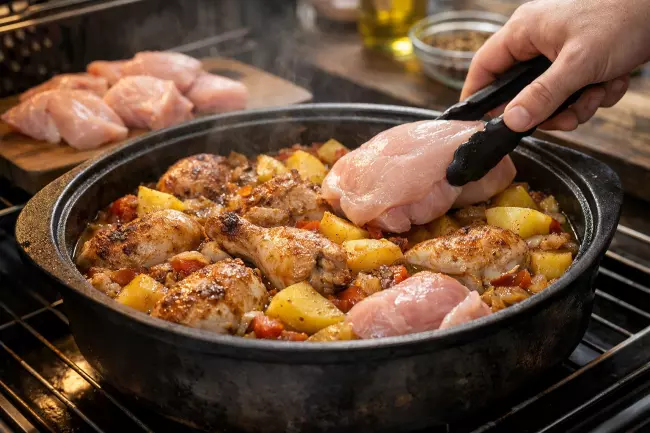 Сочные чанахи с курицей и картошкой