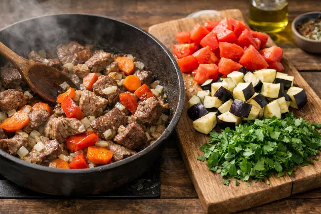 Тушёное мясо с овощами по-грузински