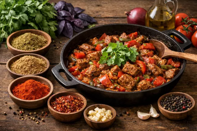 Мясо по-грузински с овощами и ароматными специями