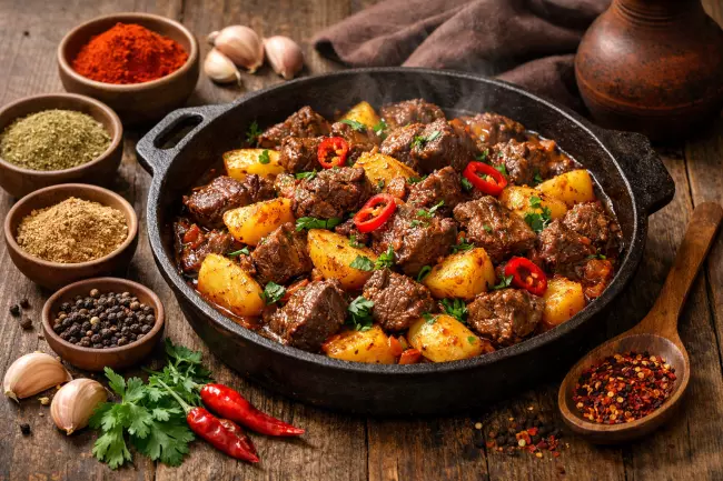Грузинское жаркое из говядины с картошкой