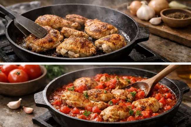 Классический чахохбили с курицей и томатами