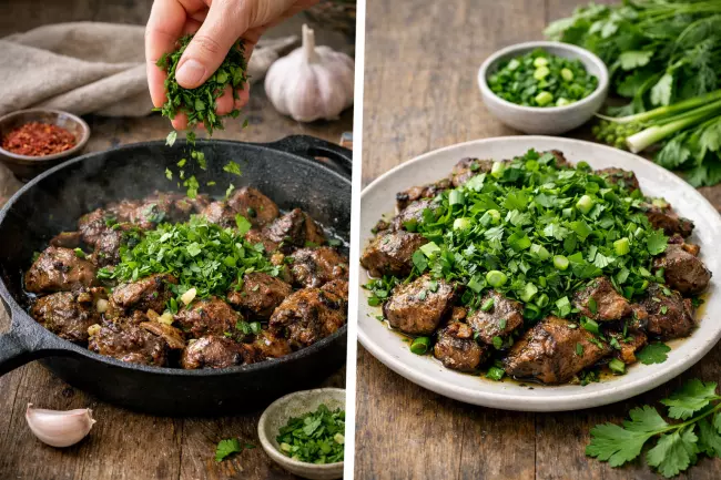 Печень по-грузински с чесноком и зеленью