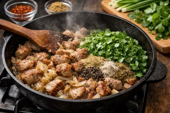 Чашушули по-грузински с зеленью и специями