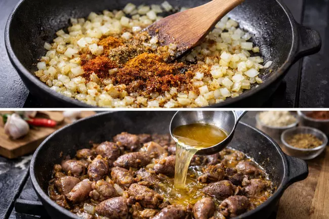 Куриные сердечки по-грузински с ароматными специями