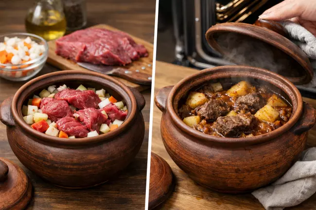 Жаркое из говядины по-грузински в горшочках