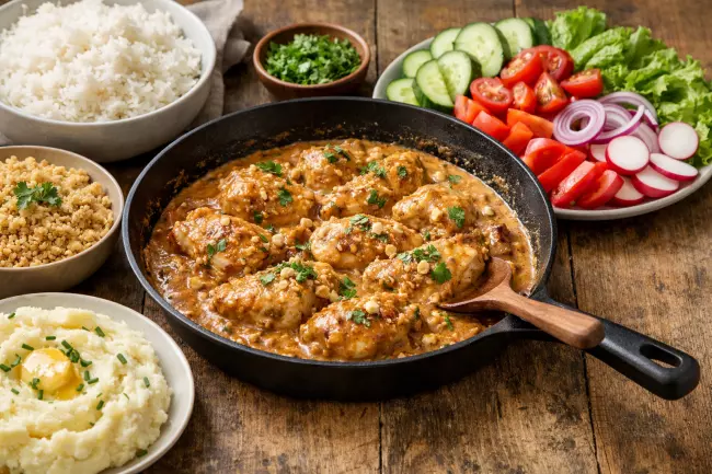 Курица с ореховым соусом и гарниром