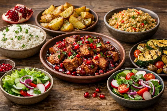 Свинина с гранатом по-грузински гарнир и подача