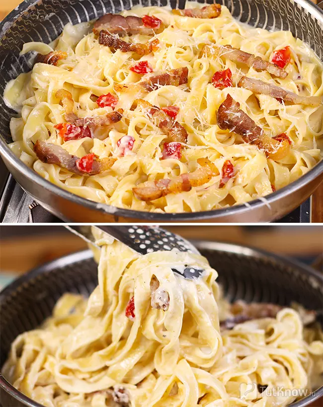 Кремовая паста фетучини с вялеными томатами